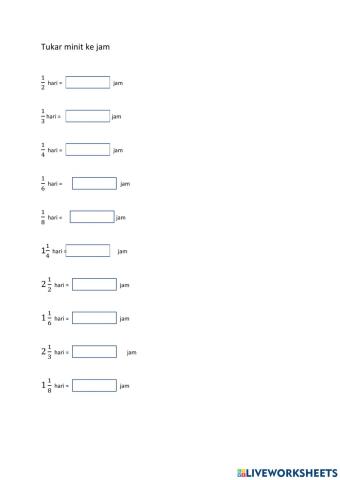 Tukar hari ke jam (pecahan)