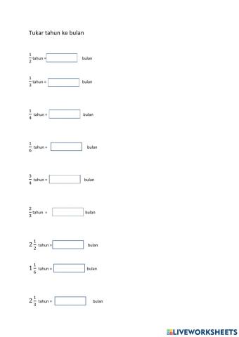 Tukar tahun ke bulan (pecahan)