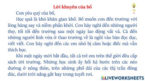Tập đọc: Lời khuyên của bố