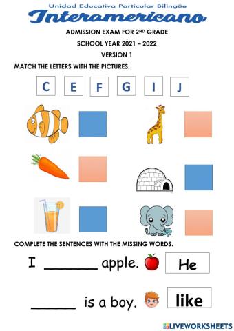 Admission test v1 - 2nd grade