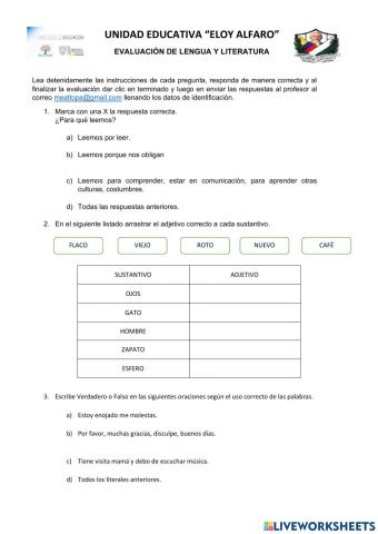 Evaluacion lengua y lieratura