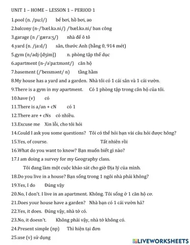 Unit 1 - home lesson 1 period 1