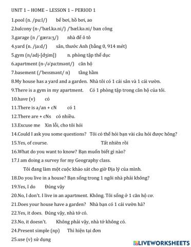 Unit 1 - home lesson 1 period 1