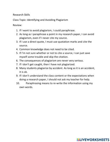 Research Skills: Avoiding Plagiarism