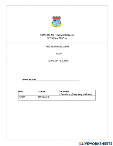 Tugasan pdpr matematik awal 1.9.2021