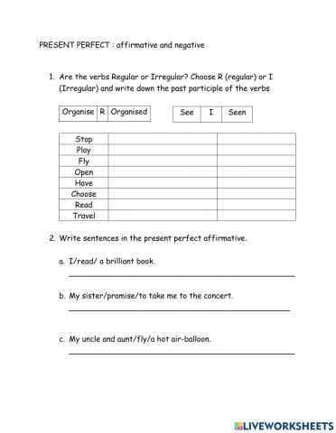 PRESENT PERFECT (affirmative and negative)
