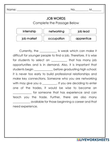 Job 2: Worksheet 1