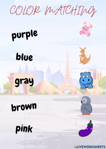 Color match (pink, brown, purple, gray, blue)