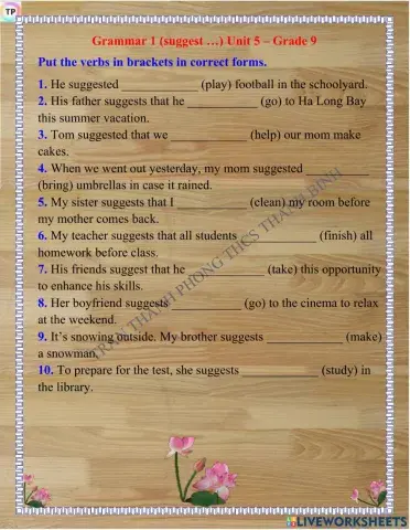 Grammar 1 (suggest …) Unit 5 – Grade 9