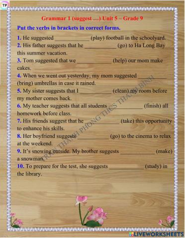 Grammar 1 (suggest …) Unit 5 – Grade 9
