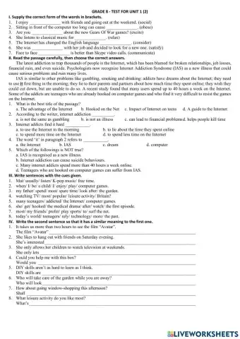 Grade 8 - Unit 1 - Leisure Activities (2)