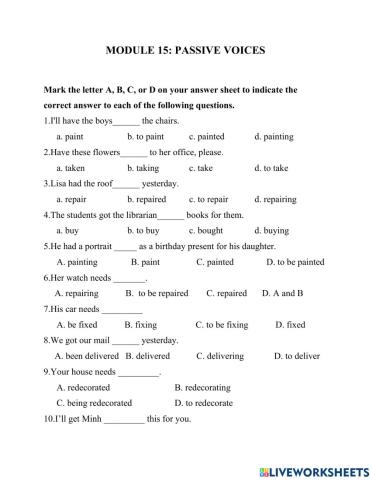 Chuyên đề 15:PASSIVE VOICES P2