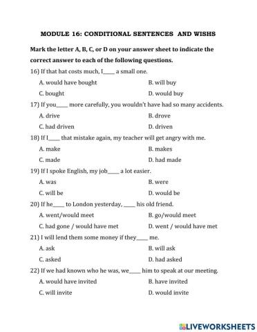 Chuyên đề 16:CONDITIONAL SENTENCES  AND WISHS P2