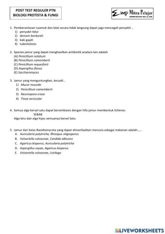 Post test reguler ptn biologi 2