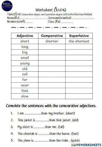 Comparative degree and Superlative degree