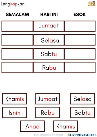 MATH : Hari dalam seminggu