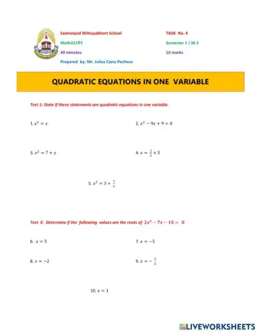 Quadratic  Equations