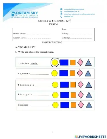 DS - Fa1 - Test 4 Writing