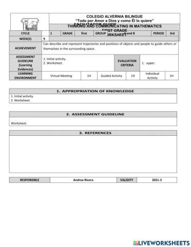 Worksheet:up,down,left and right
