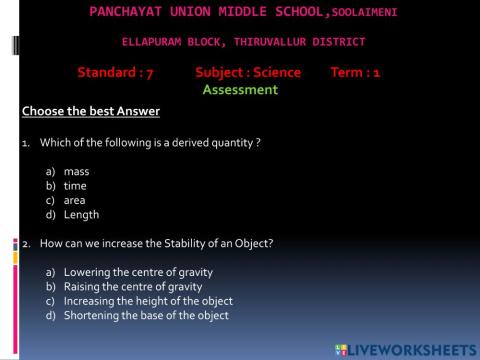 Seventh standard term 1 assessment part 1