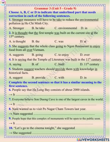 Grammar 3 (finding mistakes & impersonal passive) Unit 5 - Grade 9