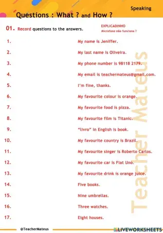 PRESENT SIMPLE - Questions What How - SPEAKING