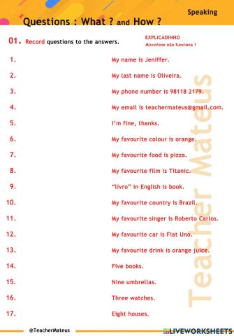 PRESENT SIMPLE - Questions What How - SPEAKING