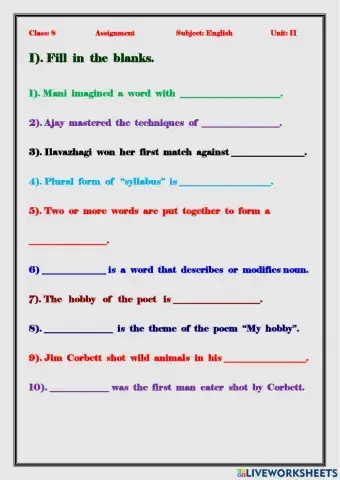 Unit ii assignment vii std