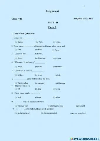 Unit ii assignment vii std