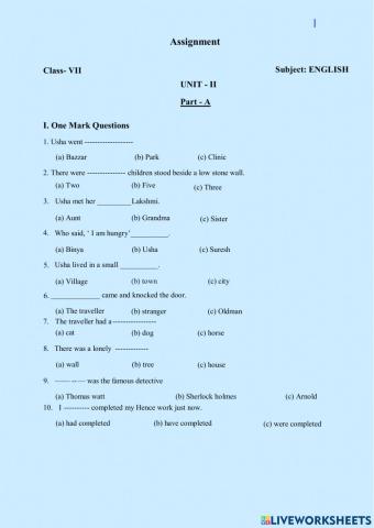 Unit ii assignment vii std