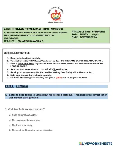 Extraordinary assessment instrument -  augustinian technical high school