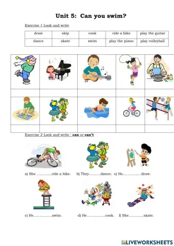 English 4: Unit 5 (lesson 1): Can you swim?