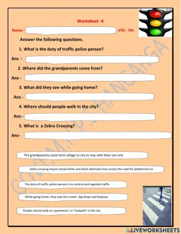 Answer the following questions.Road Safety 7th