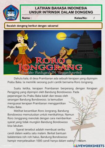Unsur Intrinsik Dongeng (Roro Jonggrang)