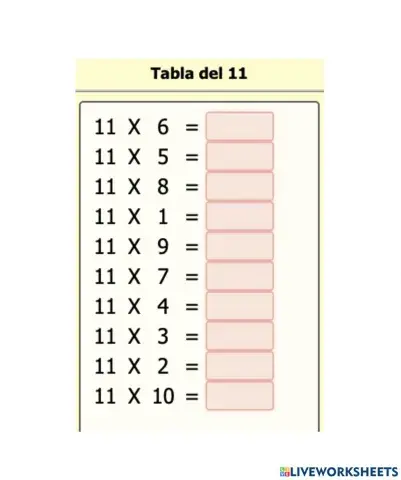 Calculo mental tabla del 11