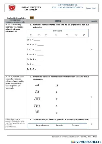 Evaluación Diagnóstica Matemática Octavo