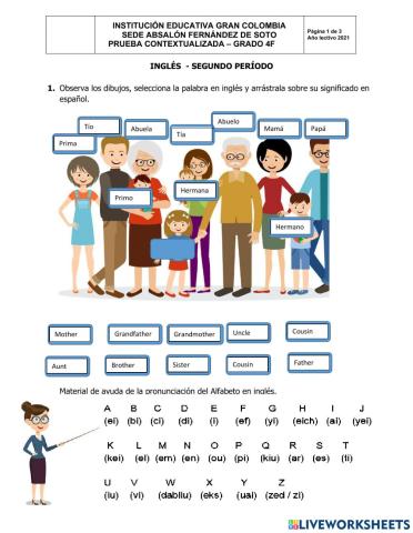 PRUEBA CONTEXTUALIZADA INGLÉS GRADO 4F SEGUNDO PERÍODO
