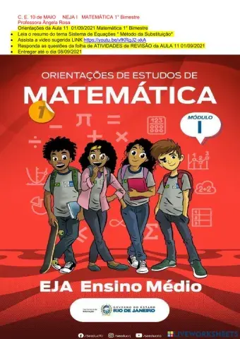 NEJA I AULA 11 01-09-2021 Matemática 1° Bim Sistema de Equações -Método da Substituição