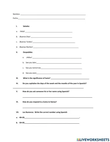 Spanish Preliminary Unit Review