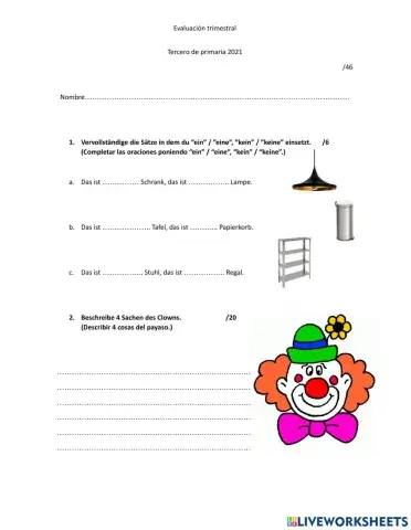 Examén trimestral 3 de Primaria