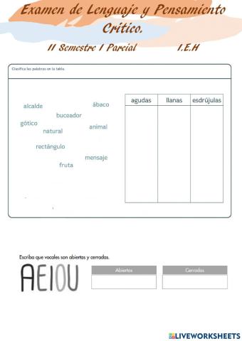 Palabras Según su acento y Diptongos e hiatos