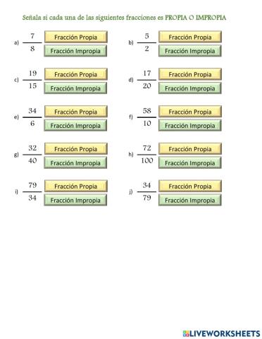 Clasificar fracciones