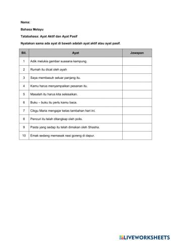 Ayat Aktif dan Ayat Pasif