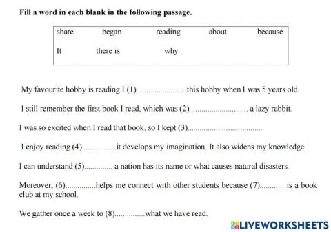 My hobbies- Part D READING