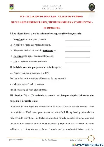 Verbos regulares e irregulares, tiempos simples y compuestos