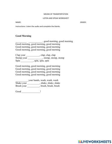 Listen Song and  write the answers