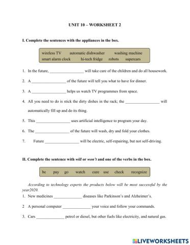 Unit 10 - Worksheet 2 - Grade 6