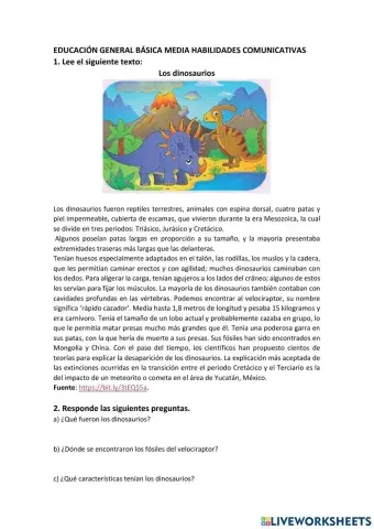 Lectura los dinosaurios
