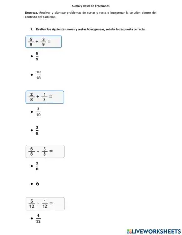 Sumas y restas de fracciones