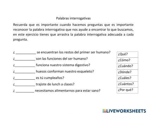 Palabras interrogativas